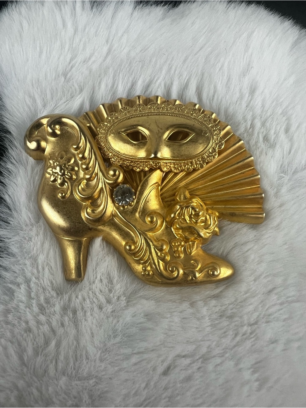 Vintage Victorian Revival Masquerade Gold Brooch Pin
